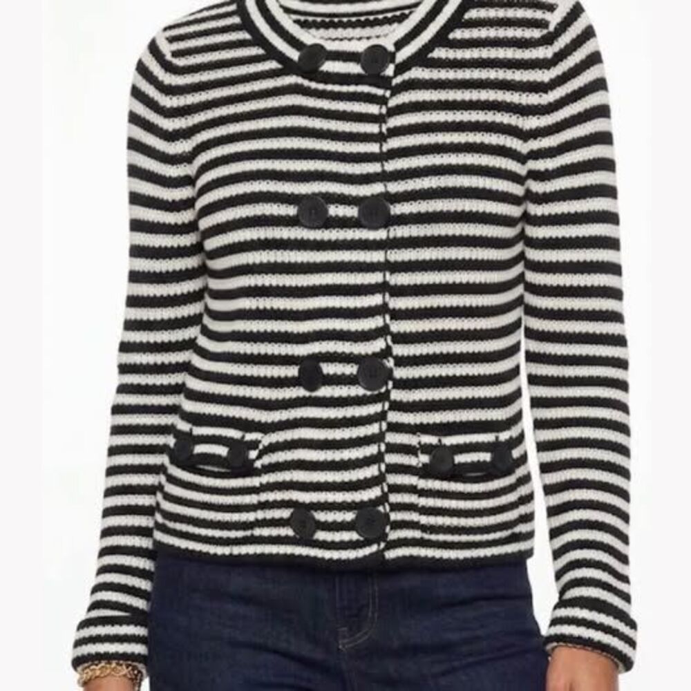 Vintage Talbots L Black and White Striped Knit Cardigan Jacket